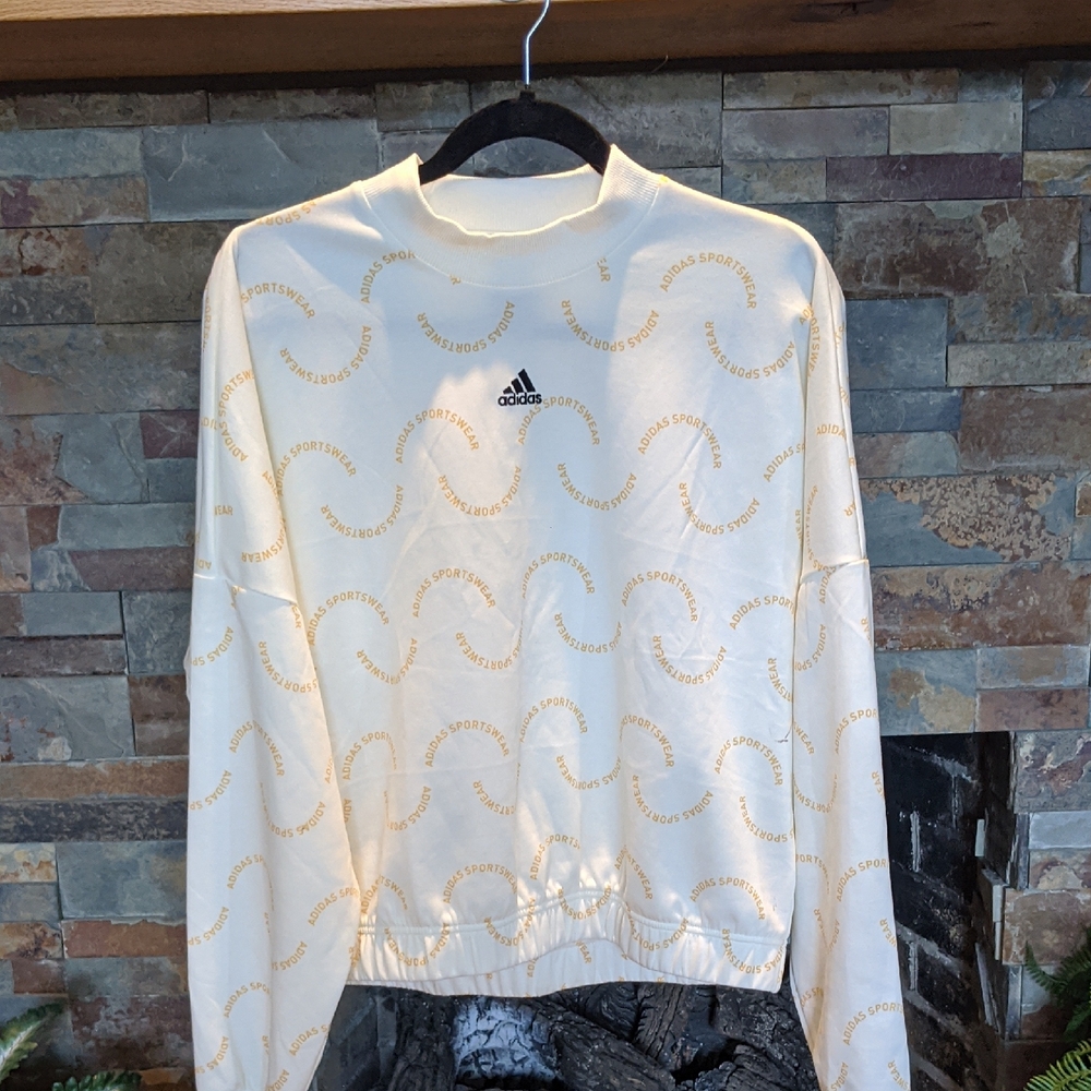 Adidas Cream and Gold Crewneck Sweater